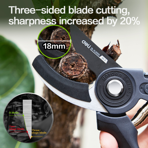 Секатор садовый Deli GS EDL-YL0005, 216 мм, SK5, контактный, черный фото 2