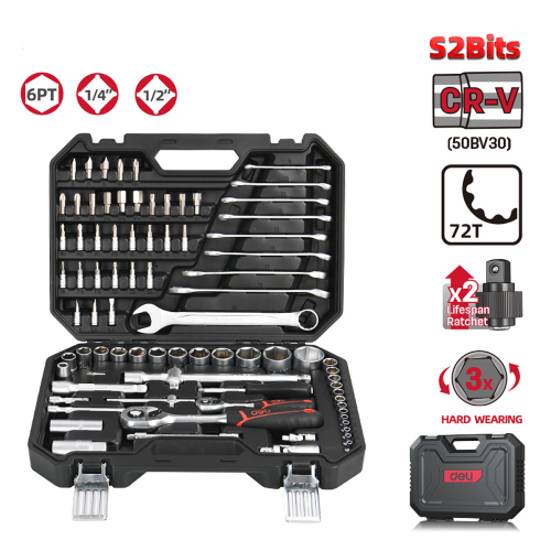 Набор инструмента 1/4", 1/2" Deli RS EDQ45082, 82 шт фото 9