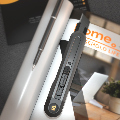 Нож строительный Deli HS EHT4018 18 мм, Soft Touch, черный фото 3