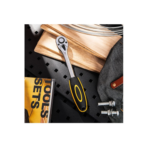 Ключ трещоточный Deli YS EDL2521 1/2", 45Т, 254 мм, с храповым механизмом, черный, желтый фото 4