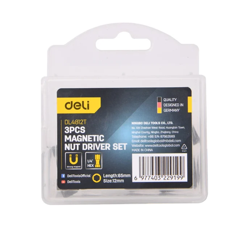 Набор насадок шестигранных магнитных Deli YS EDL4812T, 12 мм, 3 шт, HEX 1/4", серебристый фото 3