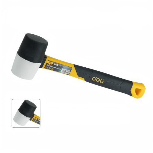 Киянка Deli YS EDL5808, резиновая, фибергласовая рукоятка, черная, белая фото 5