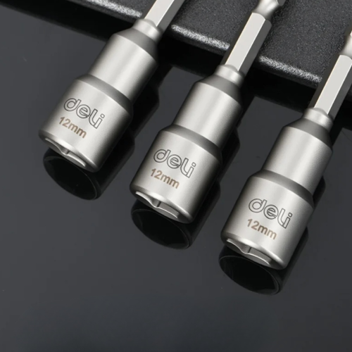 Набор насадок шестигранных магнитных Deli YS EDL4812T, 12 мм, 3 шт, HEX 1/4", серебристый фото 4