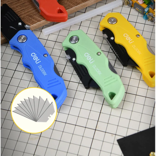 Нож строительный складной Deli YS EDL006K-4, 19 мм, трапеция, 4 шт. фото 4