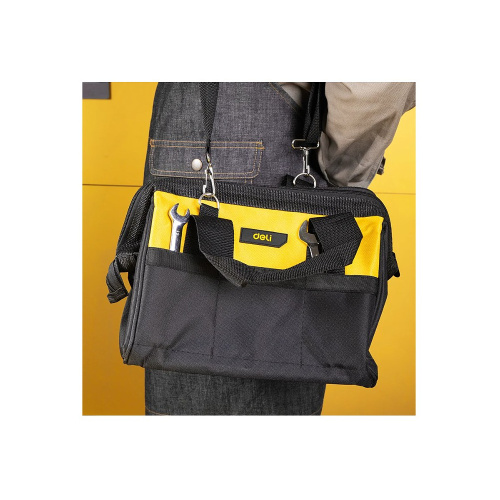 Сумка для инструментов Deli YS EDL-P1, 300х230х250 мм, ткань Oxford, черный, желтый фото 11