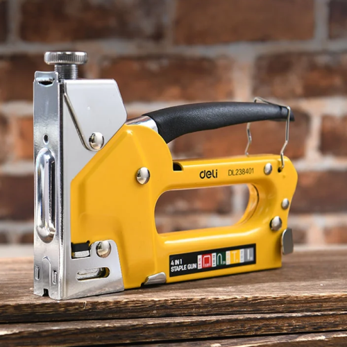 Степлер скобозабивной Deli EDL238401, 4-в-1 + скоба, желтый фото 5