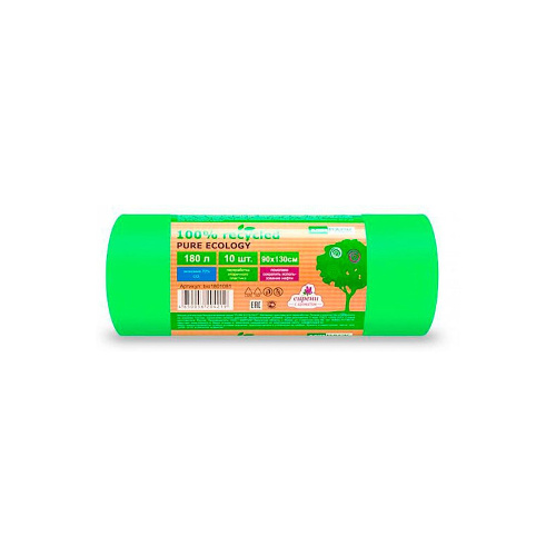 Мешки для мусора "Mirpack PURE ECOLOGY Био", 40 мкм, 180 л, 10 шт/упак Мешки для мусора "Mirpack PURE ECOLOGY Био", 40 мкм, 180 л, 10 шт/упак
