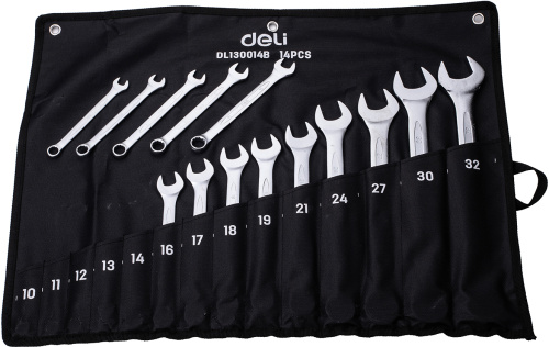Набор ключей комбинированных Deli YS EDL130014B 10-32 мм, 14 шт. фото 4
