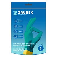 Перчатки латексные хозяйственные Zaubex БИКОЛОР, усиленные, зеленый, желтый