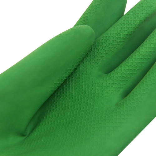 Перчатки латексные хозяйственные Zaubex БИКОЛОР, усиленные, зеленый, желтый фото 4