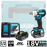 Аккумуляторный гайковерт MAKITA DTW300RTJ, 18 В, 330 Нм, 2 АКБ, 5 Ач, З/У