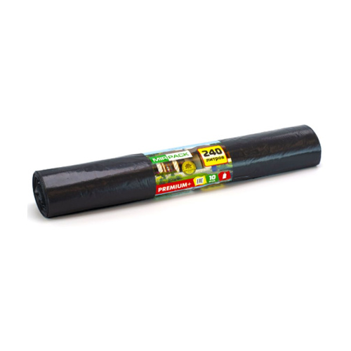 Мешки для мусора "Mirpack Premium+", 45 мкм, 240 л, 10 шт/рулон, черный фото 2