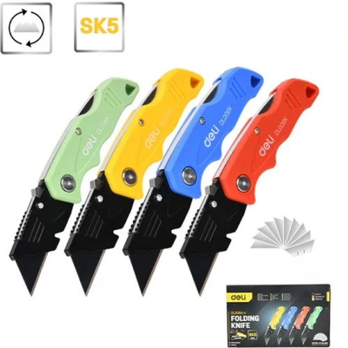 Нож строительный складной Deli YS EDL006K-4, 19 мм, трапеция, 4 шт. фото 2