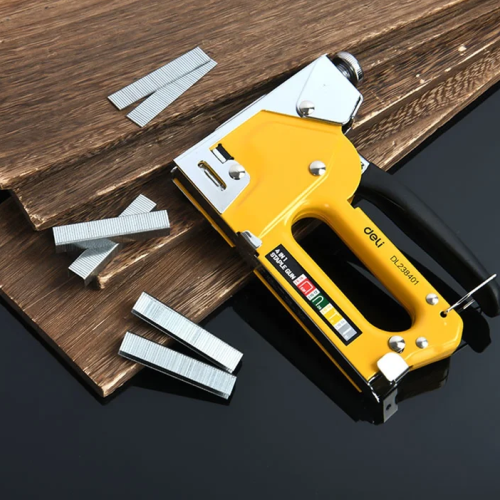 Степлер скобозабивной Deli EDL238401, 4-в-1 + скоба, желтый фото 3