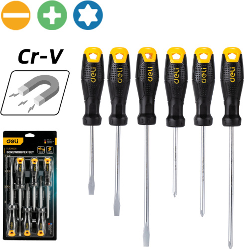 Набор отверток Deli YS EDL620006 (SL5x75, SL5x100, SL6x150, PH1x75, PH1x100, PH2x150), 6 шт. фото 2