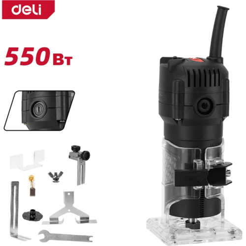 Фрезер кромочный Deli RS EDE-XB550-1E, 550 Вт, 6 мм, коробка, черный фото 2 Фрезер кромочный Deli RS EDE-XB550-1E, 550 Вт, 6 мм, коробка, черный фото 2