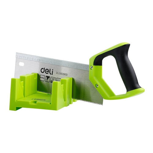 Стусло с ножовкой Deli GS EDL580900, 22.5°/45°/90°, 13 TPI, 300 мм, черный, зеленый Стусло с ножовкой Deli GS EDL580900, 22.5°/45°/90°, 13 TPI, 300 мм, черный, зеленый