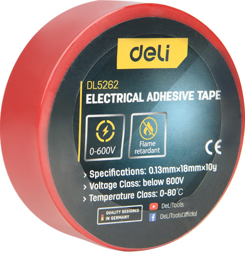 Изолента ПВХ Deli YS EDL5262 красная, 18 мм x 10 м, 130 мкм