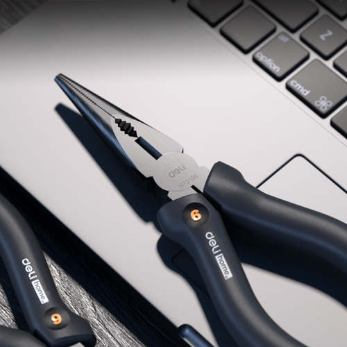 Длинногубцы Deli HS EHT2106 160 мм, Soft Touch, черный фото 3