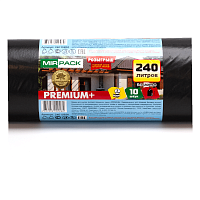Мешки для мусора "Mirpack Premium+", 45 мкм, 240 л, 10 шт/рулон, черный