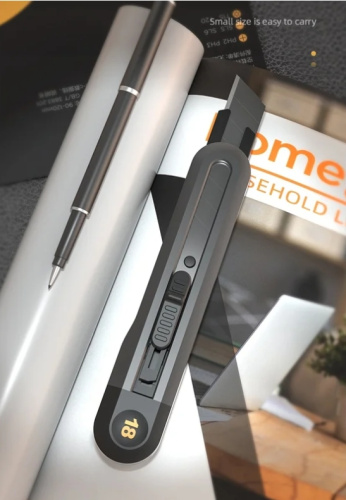 Набор ножей строительных Deli HS EHT4003 3 шт (ножи 9мм/18мм/трапеция), Soft Touch, черный фото 3