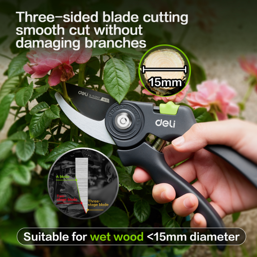 Секатор садовый Deli GS EDL-YL0003, 203 мм, SK5, черный фото 2