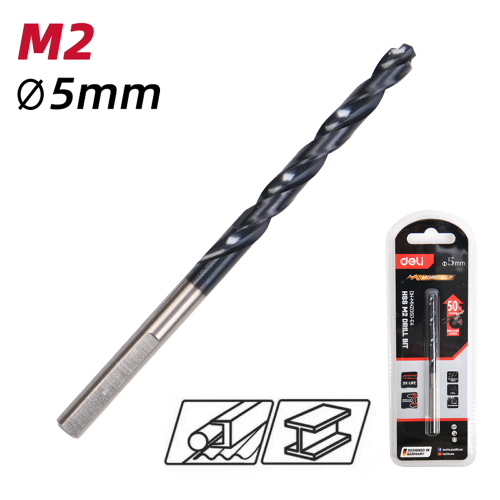Сверло по металлу Deli RS EDH-MHZ050-E4, 5.0 мм, DIN 338, HSS-TiN фото 3