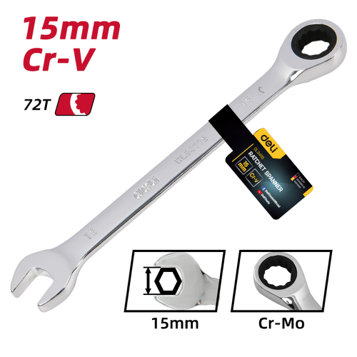 Ключ комбинированный Deli YS EDL34115, 15 мм, с трещоткой, 72 зуба фото 6