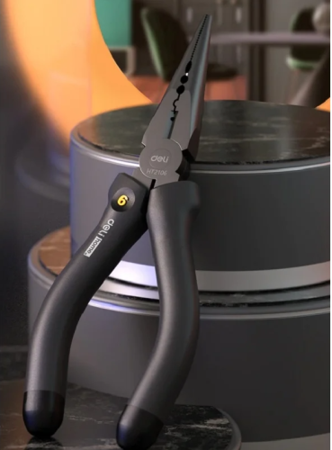 Длинногубцы Deli HS EHT2106 160 мм, Soft Touch, черный фото 3