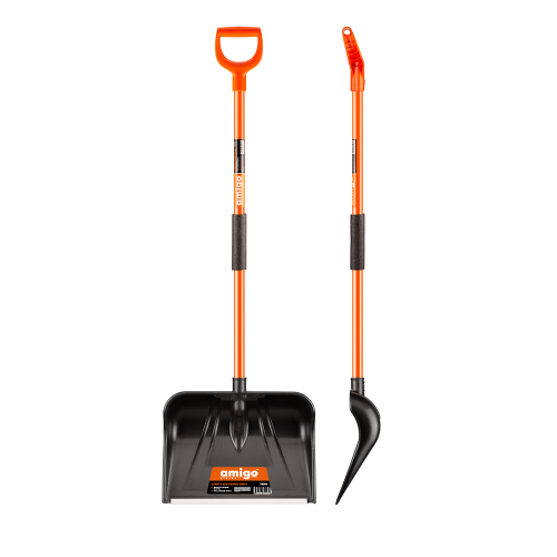 Лопата снеговая Amigo, 450x330, морозостойкий полипропилен, ребра жесткости, стальной черенок, D-образная рукоятка, черная фото 4