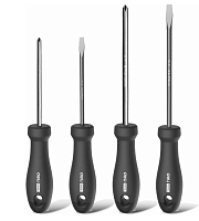 Набор отверток Deli HS HT1004 4 шт. (PH1x100,PH2x150,SL5x100, SL6x150), Soft Touch, черный