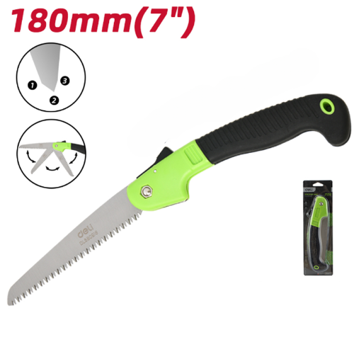 Ножовка по дереву Deli EDL580618, 180 мм, складная, зеленый, черный фото 7