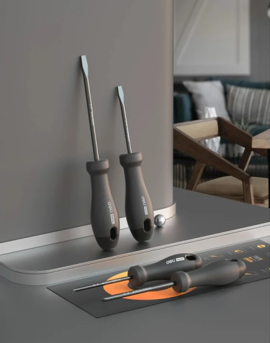 Набор отверток Deli HS HT1004 4 шт. (PH1x100,PH2x150,SL5x100, SL6x150), Soft Touch, черный фото 3