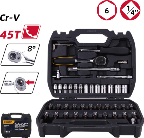 Набор инструмента Deli YS EDL1046 1/4", 4-14 мм, 46 шт., кейс фото 2