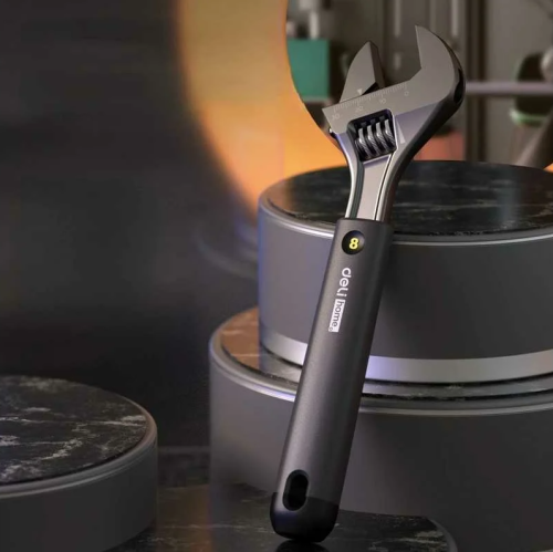 Ключ разводной Deli HS EHT1508 210 мм, раскрытие губок 0-28 мм, Soft Touch, черный фото 5