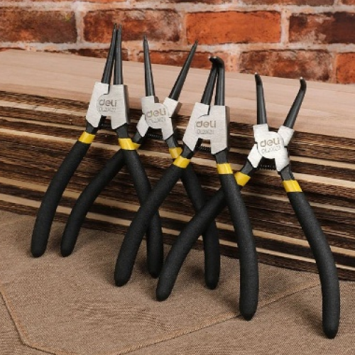 Съемники стопорных колец Deli YS EDL20521-4, 180 мм., набор 4 шт., желтый, черный фото 3
