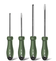 Набор отверток Deli HS HT1004L 4 шт. ( PH1x100,PH2x150,SL5x100,SL6x150), Soft Touch, зеленый