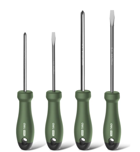 Набор отверток Deli HS HT1004L 4 шт. ( PH1x100,PH2x150,SL5x100,SL6x150), Soft Touch, зеленый