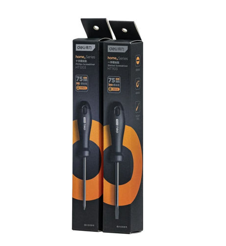 Отвертка Deli HS EHT1103 SL3x75 мм, Soft Touch, черный фото 6