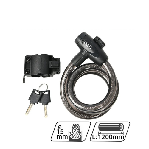 Замок тросовый велосипедный Deli YS EDL508063, 15х1200мм, ключи 2 шт фото 2
