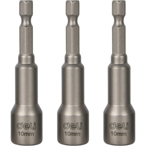 Набор насадок шестигранных магнитных Deli YS EDL4810T, 10 мм, 3 шт, HEX 1/4", серебристый