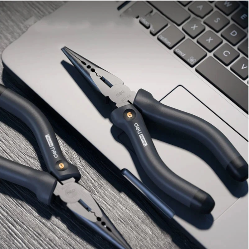 Длинногубцы Deli HS EHT2106 160 мм, Soft Touch, черный фото 2