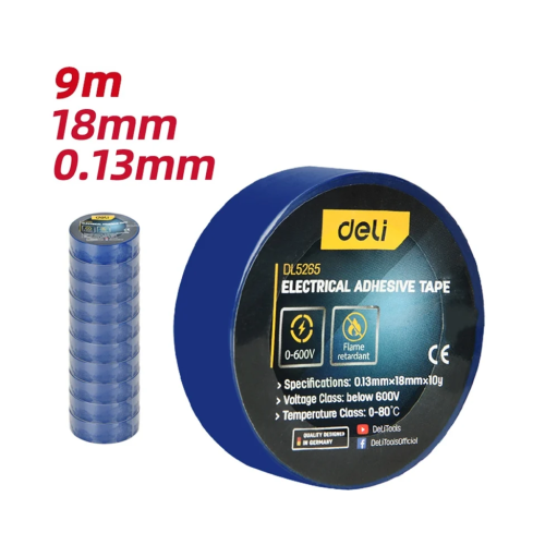 Изолента ПВХ Deli YS EDL5265, 18 мм x 10 м, 130 мкм, синяя фото 2
