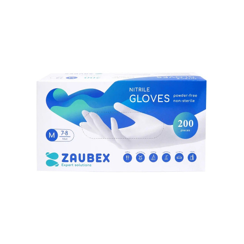 Перчатки нитриловые неопудренные "Zaubex", одноразовые, голубой