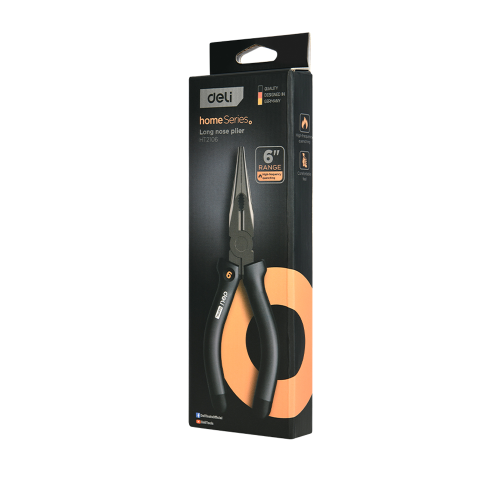 Длинногубцы Deli HS EHT2106 160 мм, Soft Touch, черный фото 2