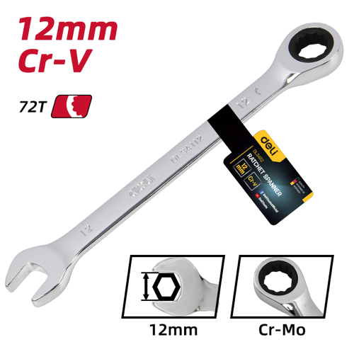 Ключ комбинированный Deli YS EDL34112, 12 мм, с трещоткой, 72 зуба фото 6