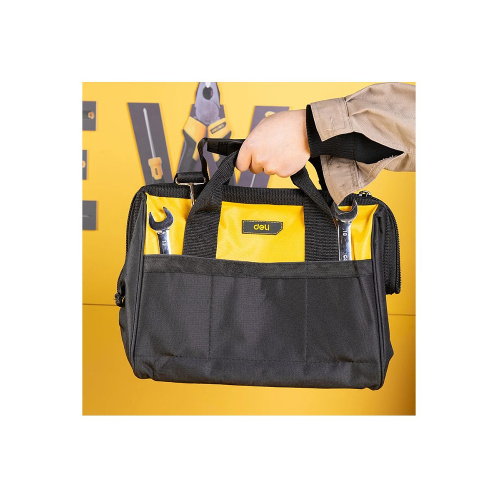 Сумка для инструментов Deli YS EDL-P2, 340х260х300 мм, ткань Oxford, черный, желтый фото 11