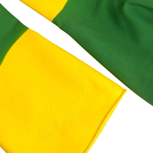 Перчатки латексные хозяйственные Zaubex БИКОЛОР, усиленные, зеленый, желтый фото 5