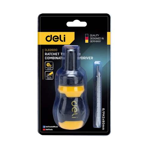Двухсторонняя отвертка Deli YS EDL626010, с трещоткой, PH2+SL6 фото 11