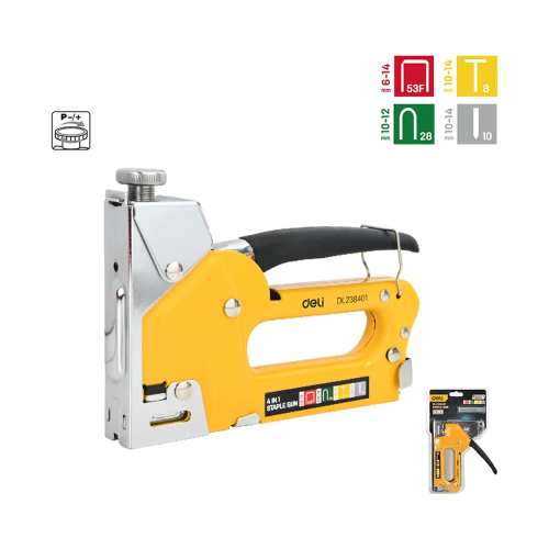 Степлер скобозабивной Deli EDL238401, 4-в-1 + скоба, желтый фото 2